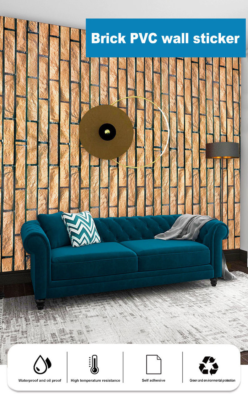 Home bedroom living room renovation wallpaper roll Waterproof wall sticker PVC brick pattern Decorative wall sticker