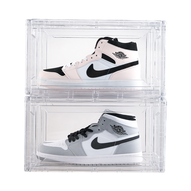 Wholesale Plastic Sneaker Stackable Shoe Storage Boxes Drop Front Acrylic Drawer Type Magnetic Clear Shoe Box