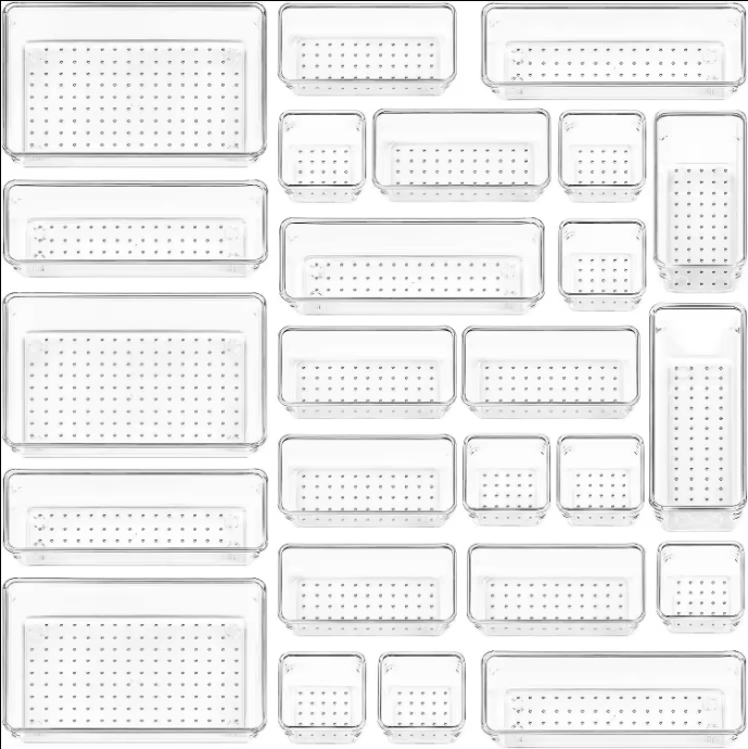 Custom OEM 25 Pack Transparent Drawer Divider Organizer Drawers Desk Drawer Organizers for Kitchen Bedroom Office Makeup