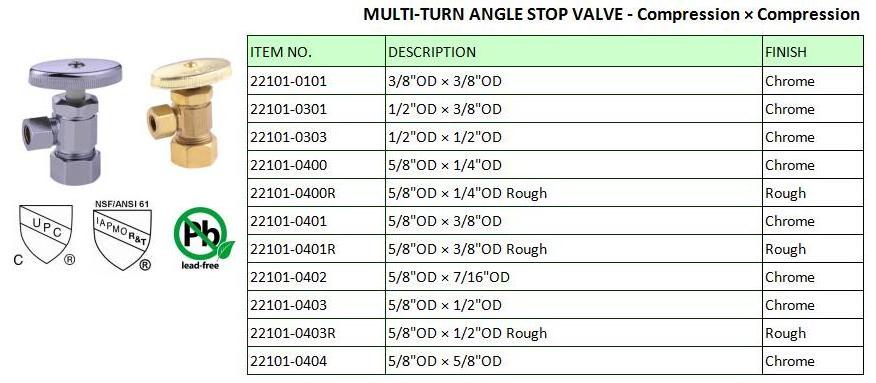 Custom Squared Body 3/8 5/8 1/2 1/4 OD Compression Outlet brass Chrome Multi-Turn Supply Angle Stop Valve