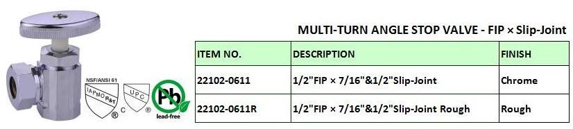 1/4 Quarter Turn Brass Angle Stop Valve 1/2