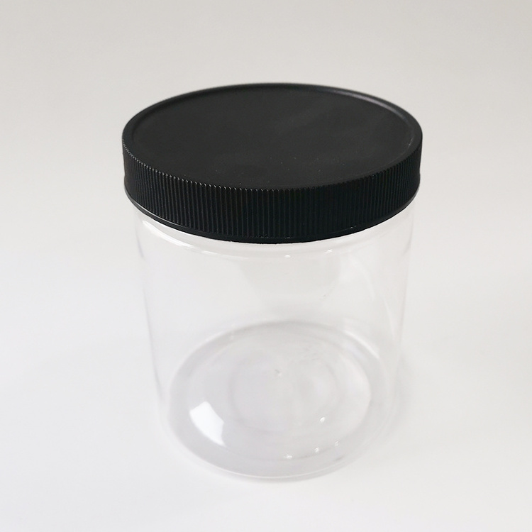 Wholesale Black Plastic Candy Jars with Lids Clear Food Container Round PET Jars 500ml