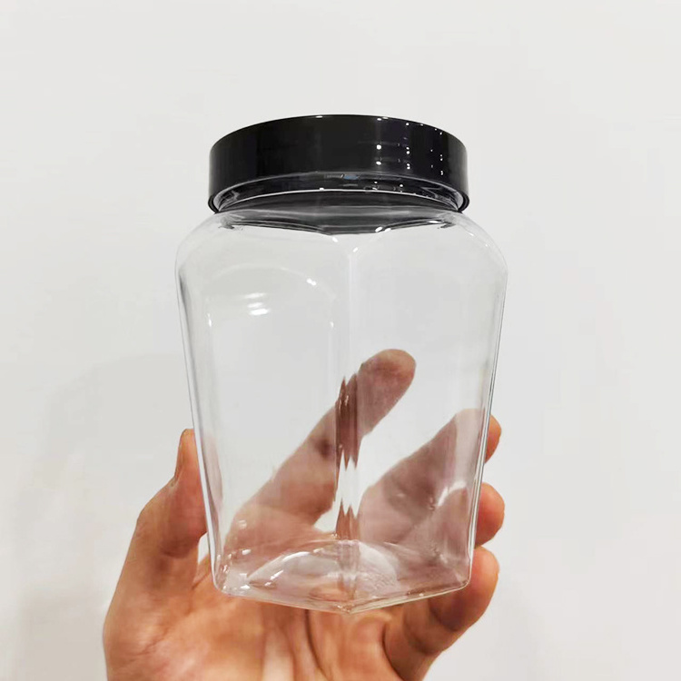 450ml Wholesale Price Plastic Storage Jars Hexagonal Shape Container with Lids for Candy Storage 16 oz