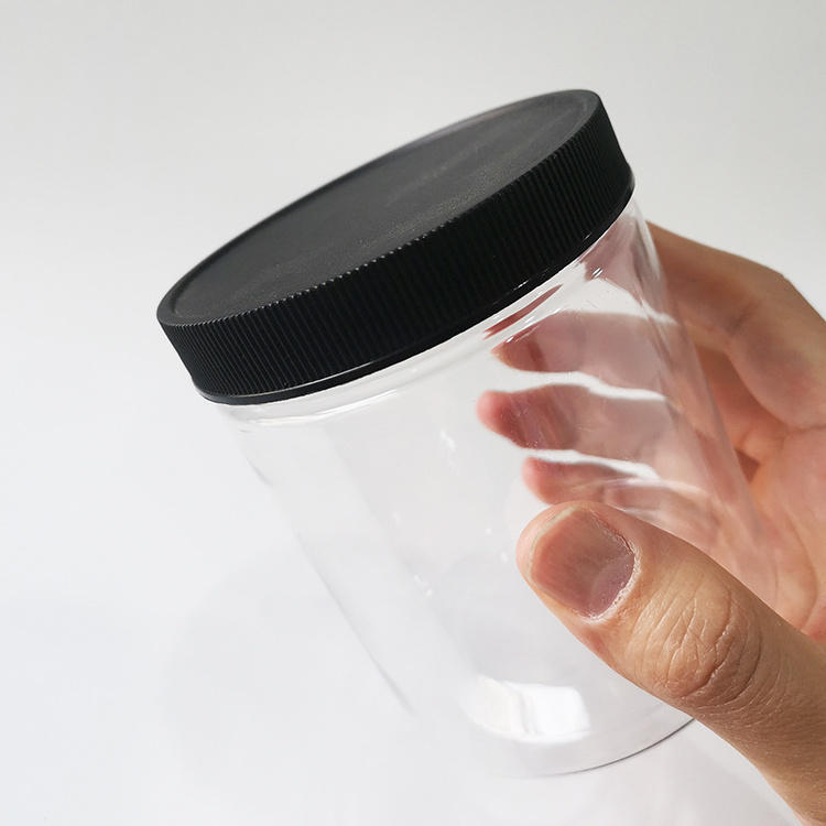 Wholesale Black Plastic Candy Jars with Lids Clear Food Container Round PET Jars 500ml