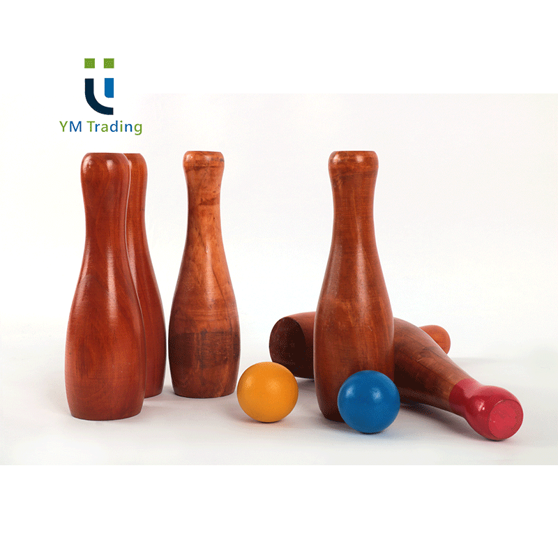 YUMING Wooden Skittle Set 10 Pin Bowling Set for Kids Garden Toys With 2PCS 6.8 cm Color Ball for Adults And Children