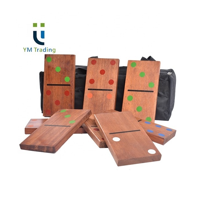 Colorful Double 6 Jumbo Natural Wood Colored Numbers Outdoor Games wooden Dominoes set with carrying bag