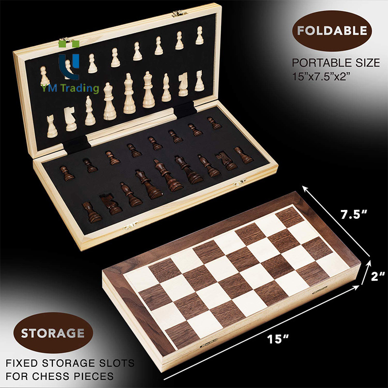 Magnetic 2 in 1 Deluxe Set Custom Toy Wood Wooden Luxury Professional Pieces Designs Folding Chess Board