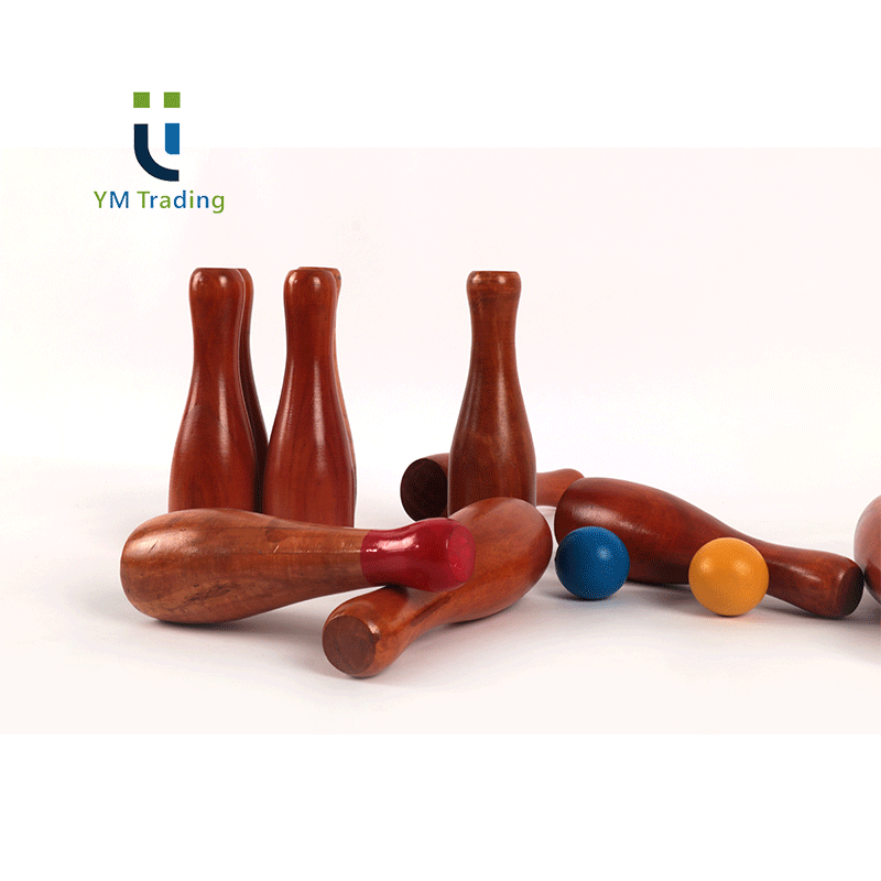 YUMING Wooden Skittle Set 10 Pin Bowling Set for Kids Garden Toys With 2PCS 6.8 cm Color Ball for Adults And Children