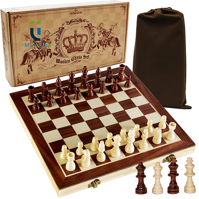 Magnetic 2 in 1 Deluxe Set Custom Toy Wood Wooden Luxury Professional Pieces Designs Folding Chess Board