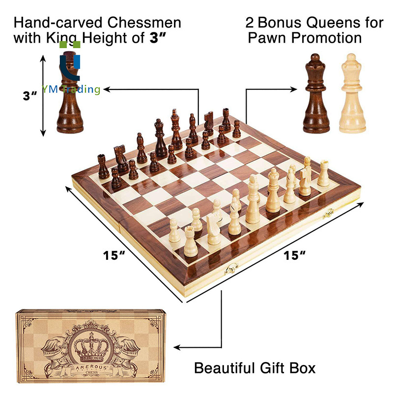 Magnetic 2 in 1 Deluxe Set Custom Toy Wood Wooden Luxury Professional Pieces Designs Folding Chess Board