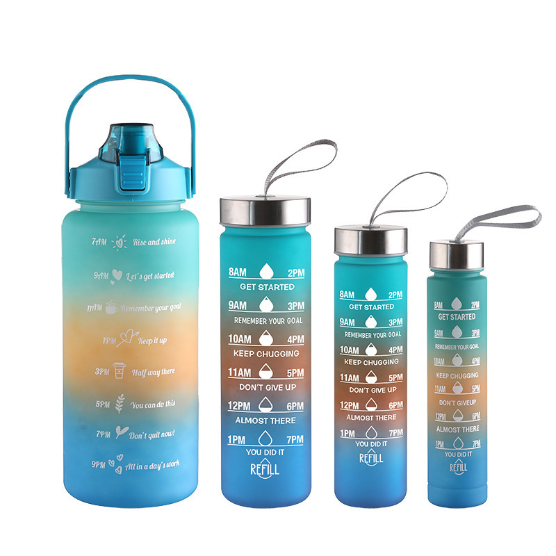 Popular Factory 4pcs Set Frosted Leakproof Half Gallon Drinking Jugs Bottles 64oz Motivational Sport Plastic Botellas