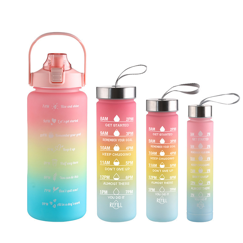 Popular Factory 4pcs Set Frosted Leakproof Half Gallon Drinking Jugs Bottles 64oz Motivational Sport Plastic Botellas