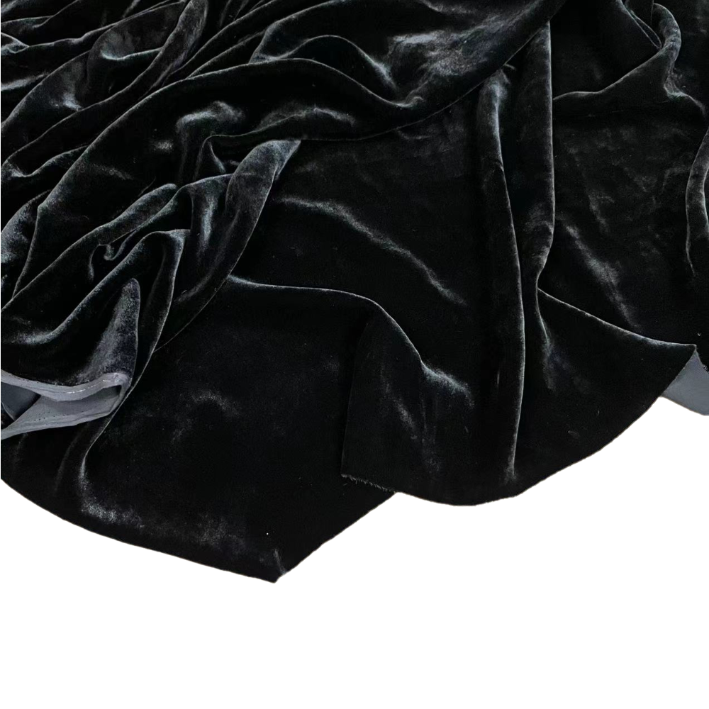 Black silk viscose velvet fabric for Cheongsam Scarf  dresses with 100 pure silk base