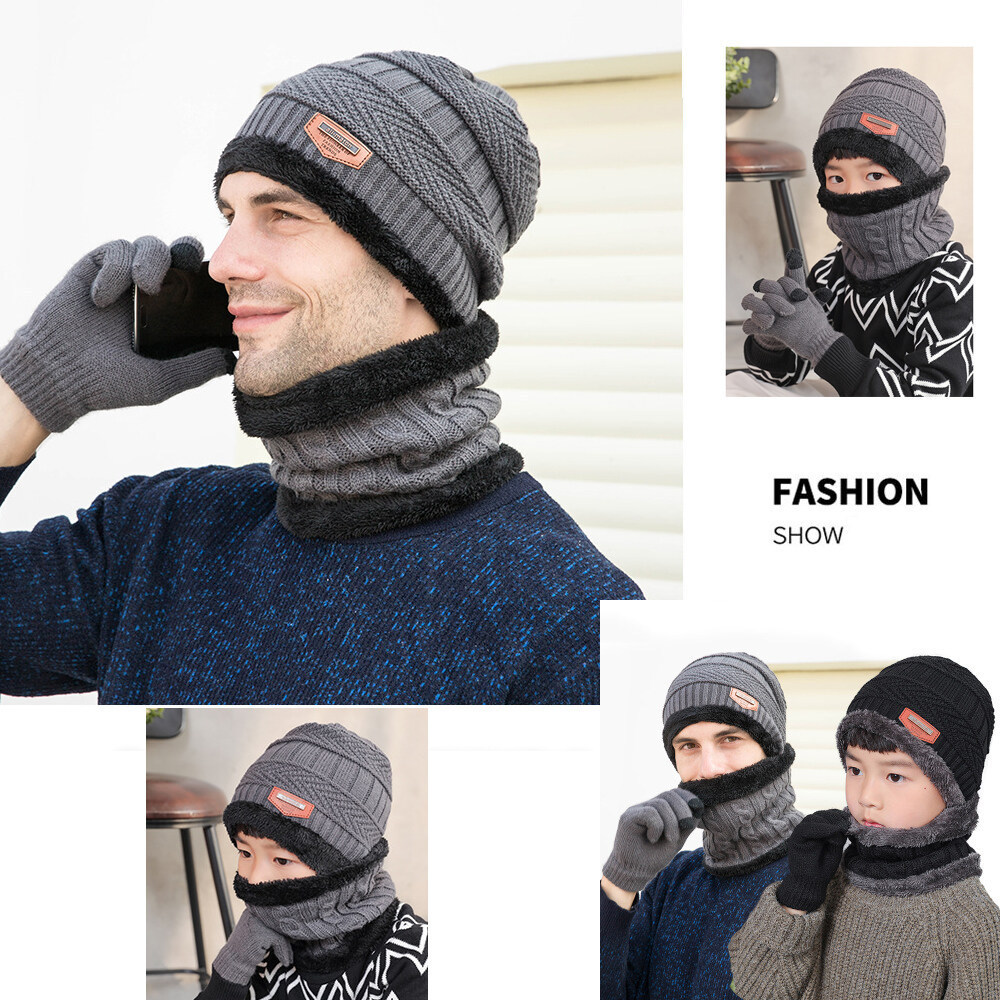 ZG Soft Thicken Wool Ski Hat Men Neck Warm Winter Wool Hat Set Men Beanie Knitted Scarf Set