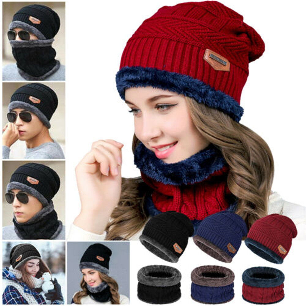 ZG Soft Thicken Wool Ski Hat Men Neck Warm Winter Wool Hat Set Men Beanie Knitted Scarf Set