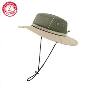 Bucket Hat Boonie Hunting Fishing Outdoor Men Cap Washed Cotton Bucket Hat With String