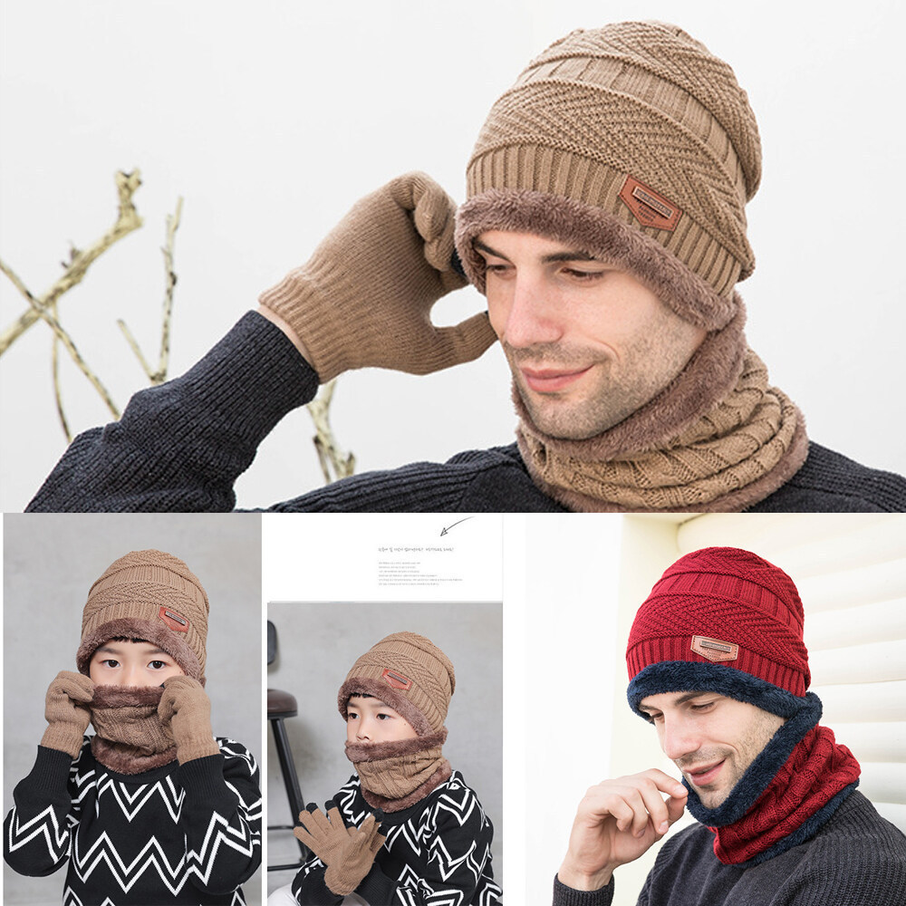 ZG Soft Thicken Wool Ski Hat Men Neck Warm Winter Wool Hat Set Men Beanie Knitted Scarf Set