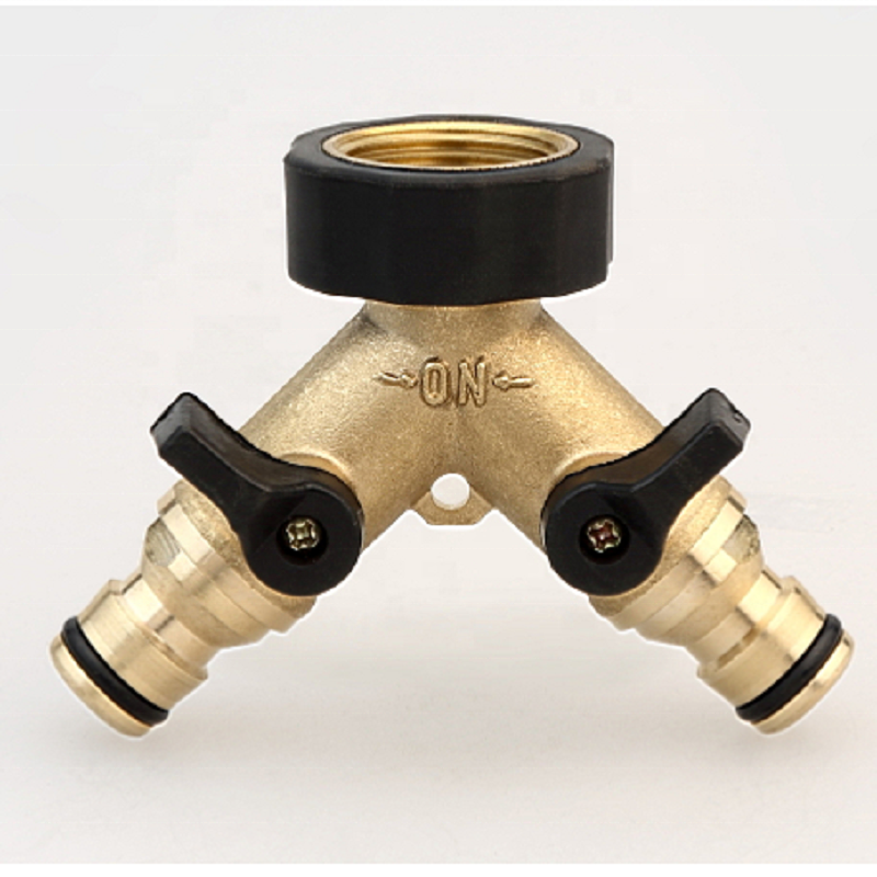 Medium pressure garden brass 4 way water hose connector shut off valve