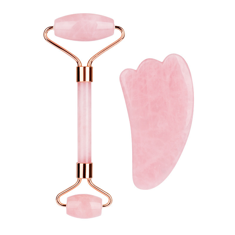 Best Price Rose Quartz Jade Roller Gua Sha Set Beauty Facial Massage Rose Jade Roller for Face with Box