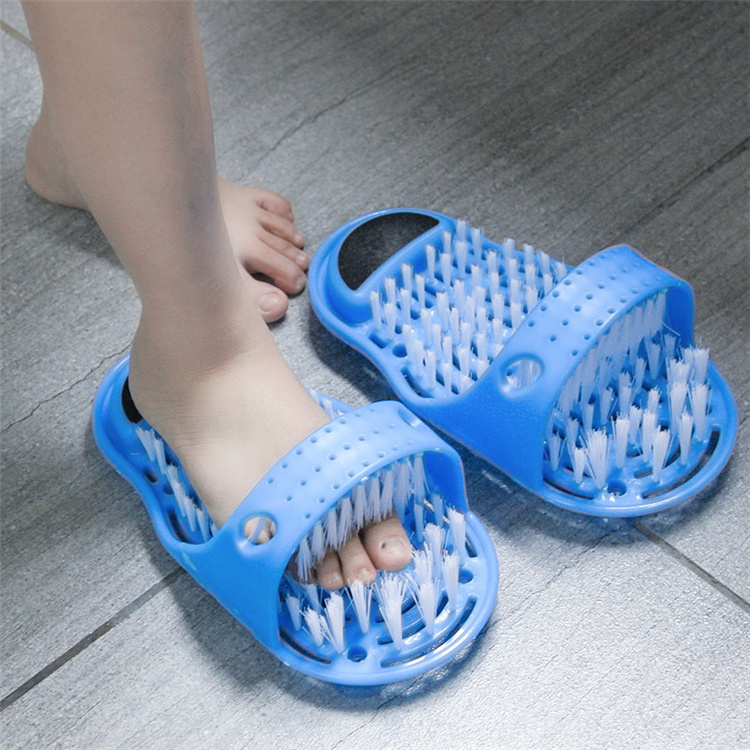 New Foot Washing Brush for Dead Skin Easy Feet Foot Scrubber Brush Massager Shower Clean Blue Slippers