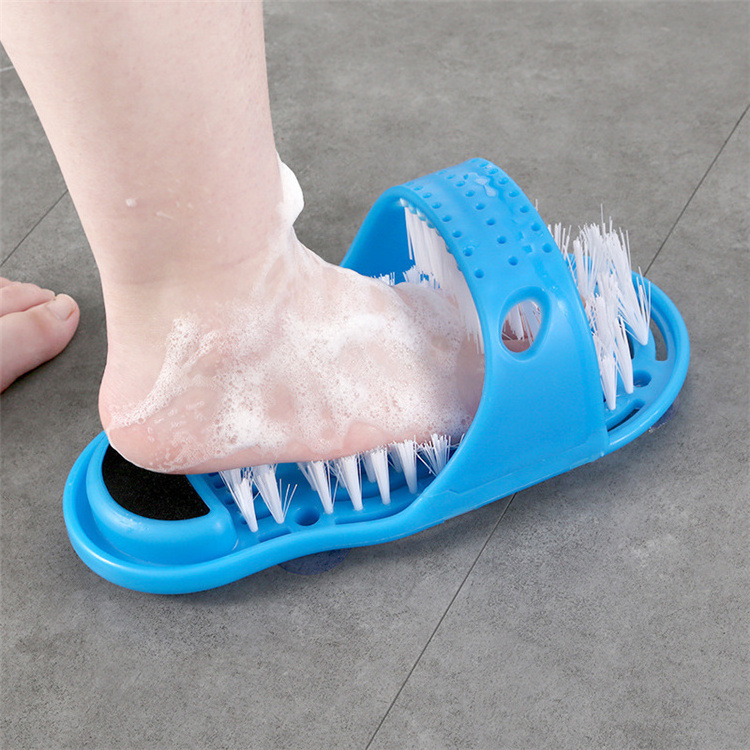 New Foot Washing Brush for Dead Skin Easy Feet Foot Scrubber Brush Massager Shower Clean Blue Slippers