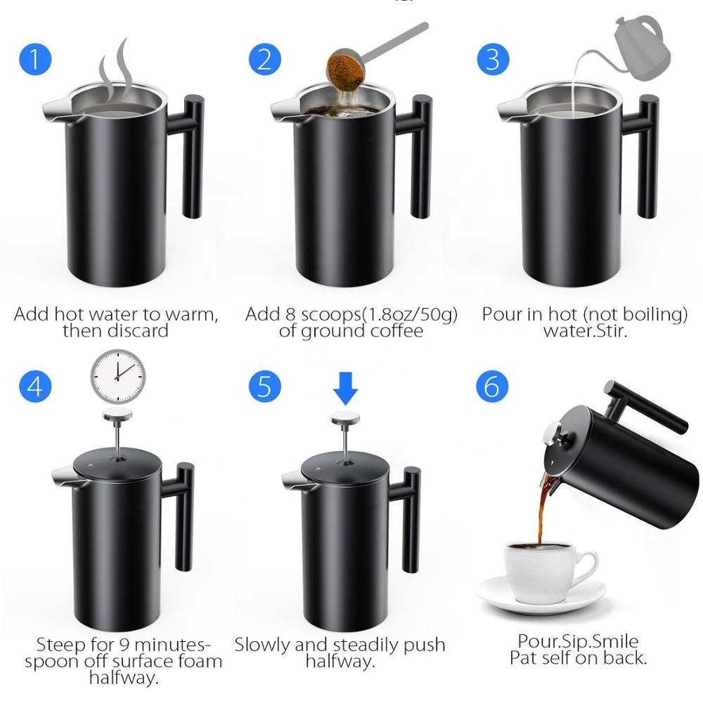 top seller 2021 black color coffee plunger stainless steel french coffee maker