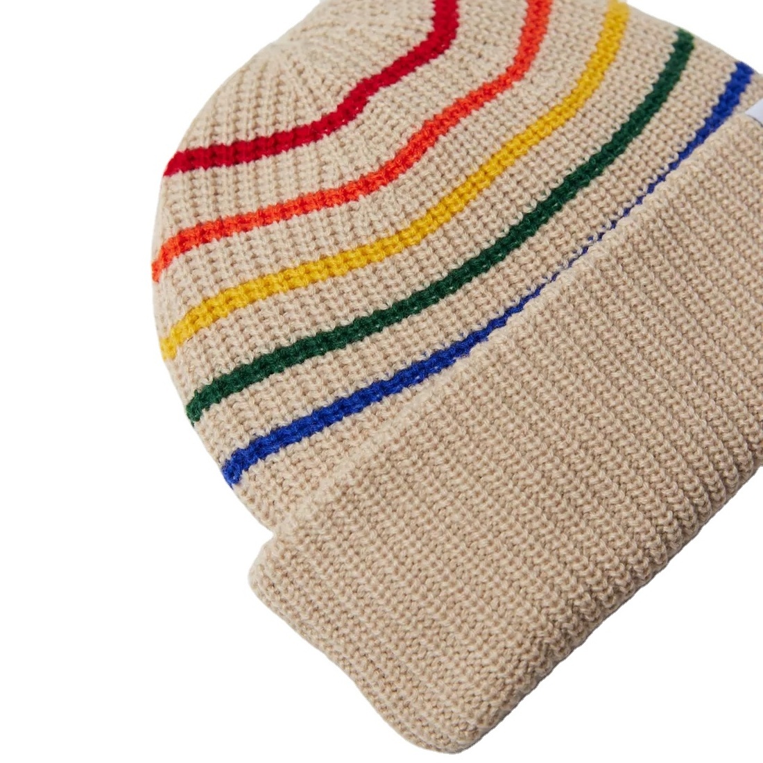 2023 beanie hats jacquard custom logo acrylic knitted stripe beanies with patches