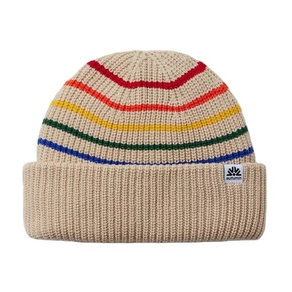 2023 beanie hats jacquard custom logo acrylic knitted stripe beanies with patches