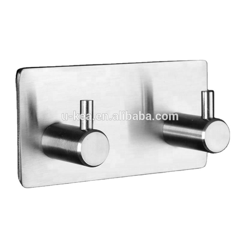 SUS304 Stainless Steel Self 3M Adhesive Hook Bathroom Shower Robe Double Hook Wall Coat Hook for Key Handbag Hanger