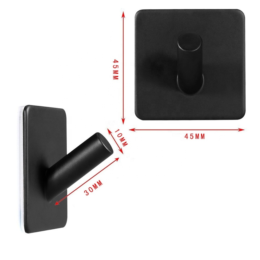 Black Metal Aluminum Hook Adhesive Robe Key Hook Stainless Steel Coat Hanger Self Adhesive Sticky Wall Hook for Clothes Hanger