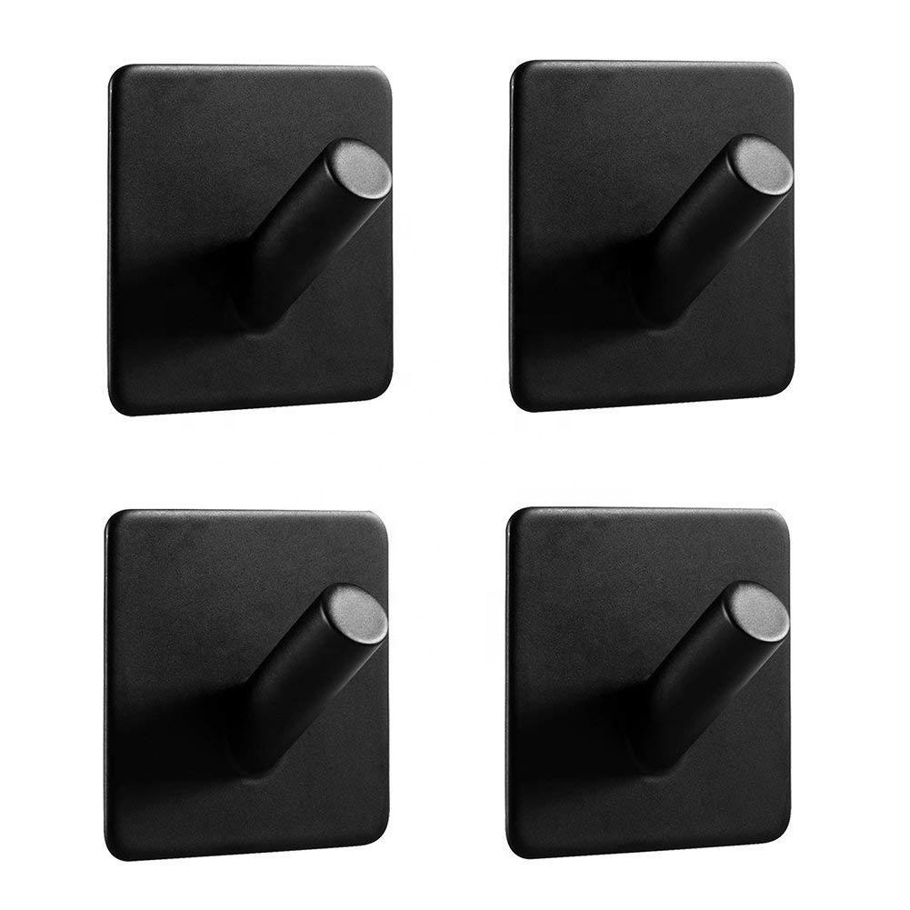 Black Metal Aluminum Hook Adhesive Robe Key Hook Stainless Steel Coat Hanger Self Adhesive Sticky Wall Hook for Clothes Hanger