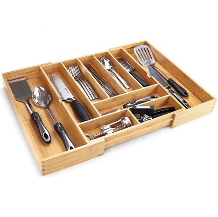 Bamboo Expandable Drawer Organizer Utensils Holder Adjustable Cutlery Tray Wood Drawer Dividers Organizer in Kitchen Bedroom