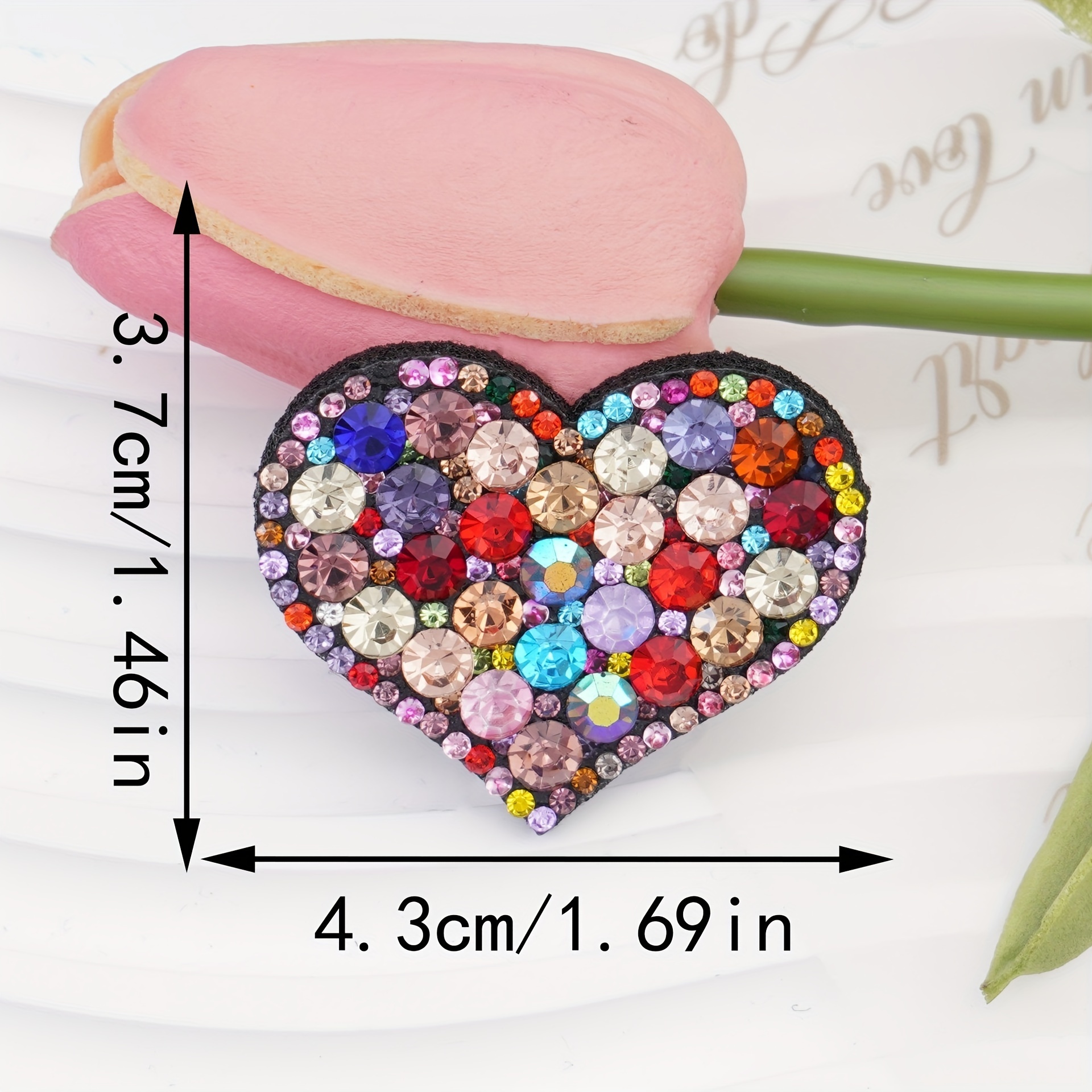 A Set of 4pcs Heart DIY Sew On Patch Rhinestone Decals Colorful Adhesive Hot Glue Star Glitter Crystal Patches