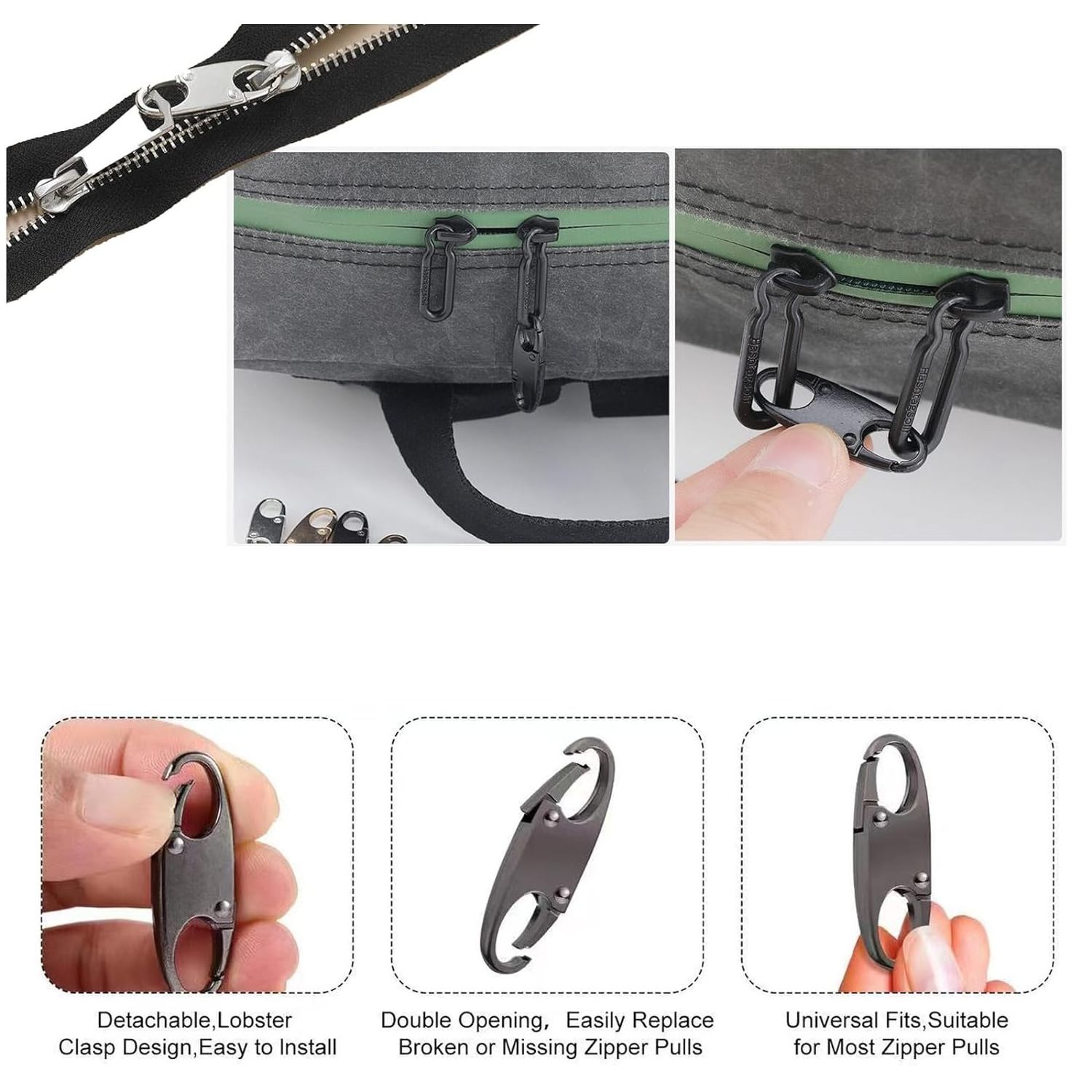 Set of Zipper Clip Theft Deterrent Double Opening Zipper Pull Replacement Zipper Lock fix Zip Puller Detachable Connectors