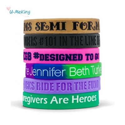 Multi Color Decorative eco friendly wristband Customize Embossed Printed Logo Silicone Bracelet Rubber Wristband