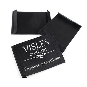 High Density Damask Clothing Woven Labels Custom Printed Private Logo Fabric Neck Labels Folded Textile Use Free Sample