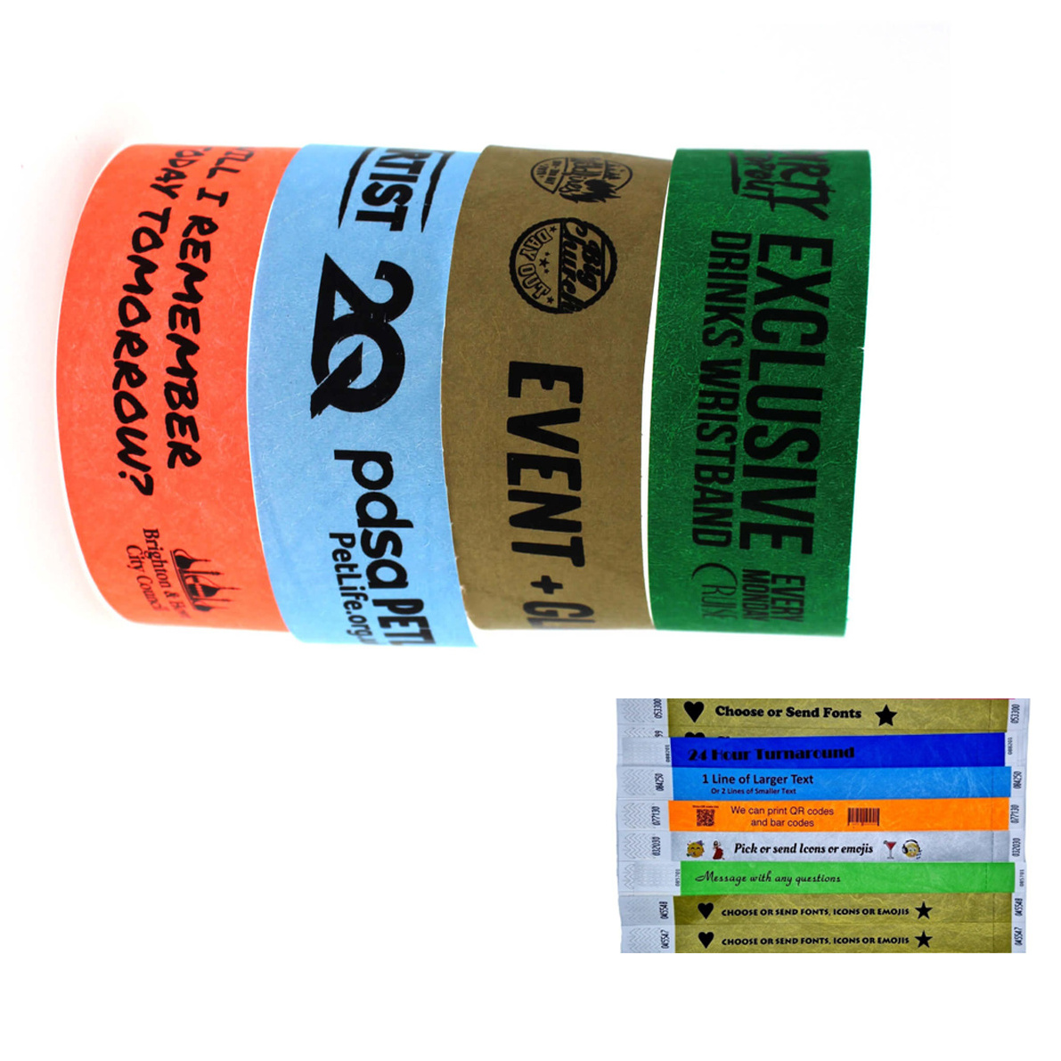 Promotional Printed Logo Cheap Plain Color Printable Logo Paper Tickets Events Waterproof Disposable Tyvek Paper Wristbands