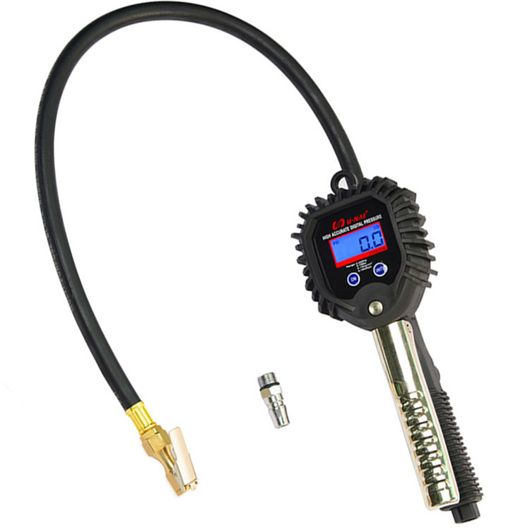 digi car tire gauge  bus motorcycle bike 0-255 psi digital tire inflator pressure gauge with rubber air hose brass air chuck