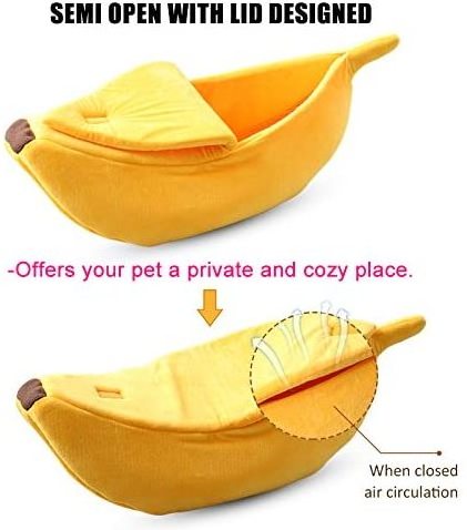 U-PETS Cute banana shaped plush pet soft bed cat beds