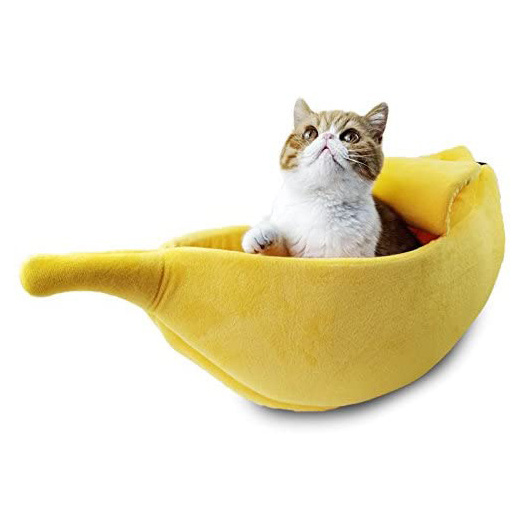 U-PETS Cute banana shaped plush pet soft bed cat beds