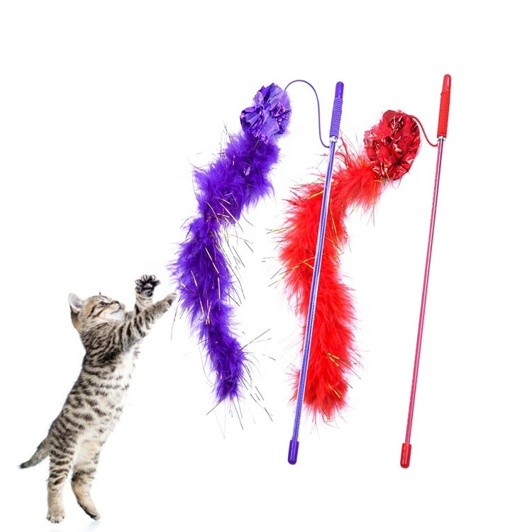 Funny Interactive Cat Feather Toys for Indoor and outdoor cat Wand Stick with Sound Paper