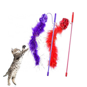 Funny Interactive Cat Feather Toys for Indoor and outdoor cat Wand Stick with Sound Paper