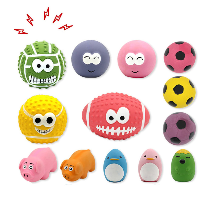 Non-toxic cute bite-resistant latex dog toys latex dog ball with squeakers