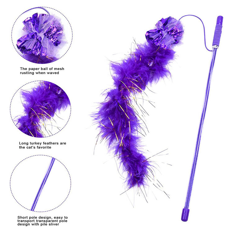 Funny Interactive Cat Feather Toys for Indoor and outdoor cat Wand Stick with Sound Paper