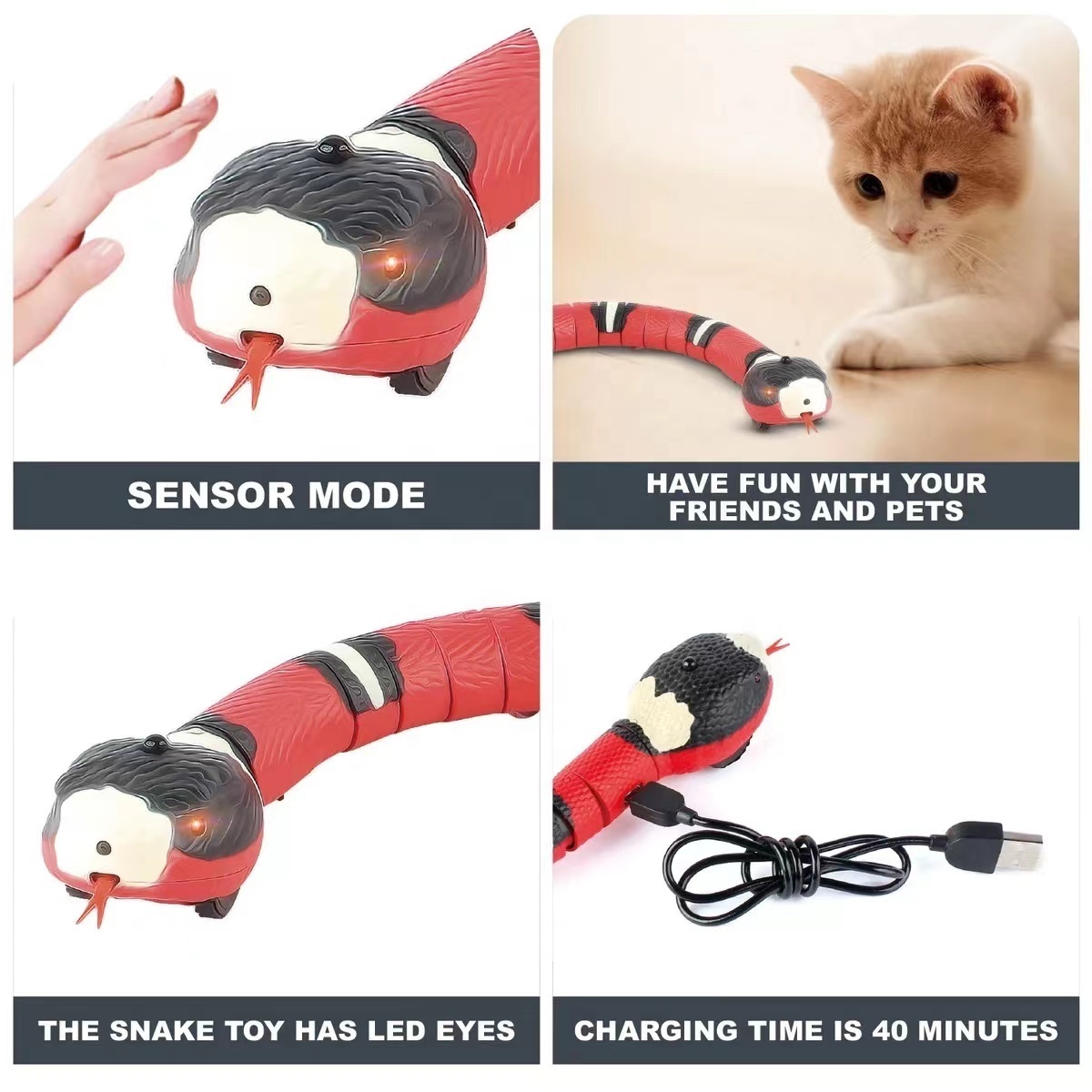 Smart Sensing Interactive cat toys-Automatic Electronic Snake Pet toys Play USB Rechargeable Kitten Toys for Cats Dogs