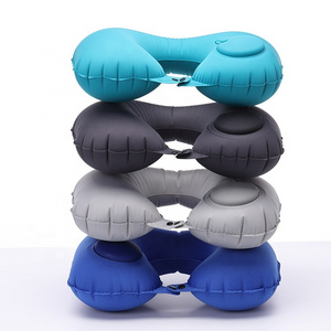 Soft U Shaped Hand Press Pump Air Inflatable Air Travel Neck Pillow