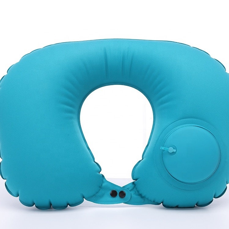 Soft U Shaped Hand Press Pump Air Inflatable Air Travel Neck Pillow