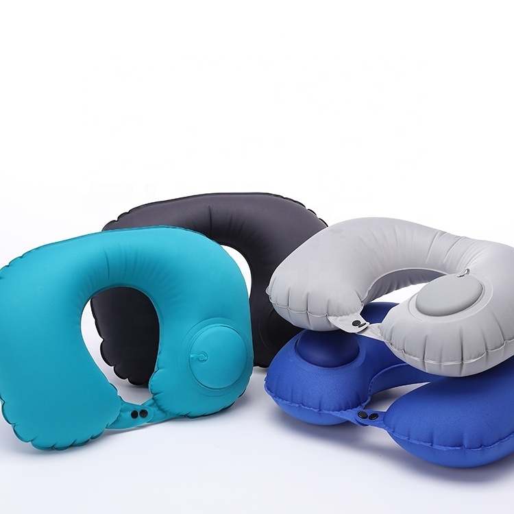 Soft U Shaped Hand Press Pump Air Inflatable Air Travel Neck Pillow