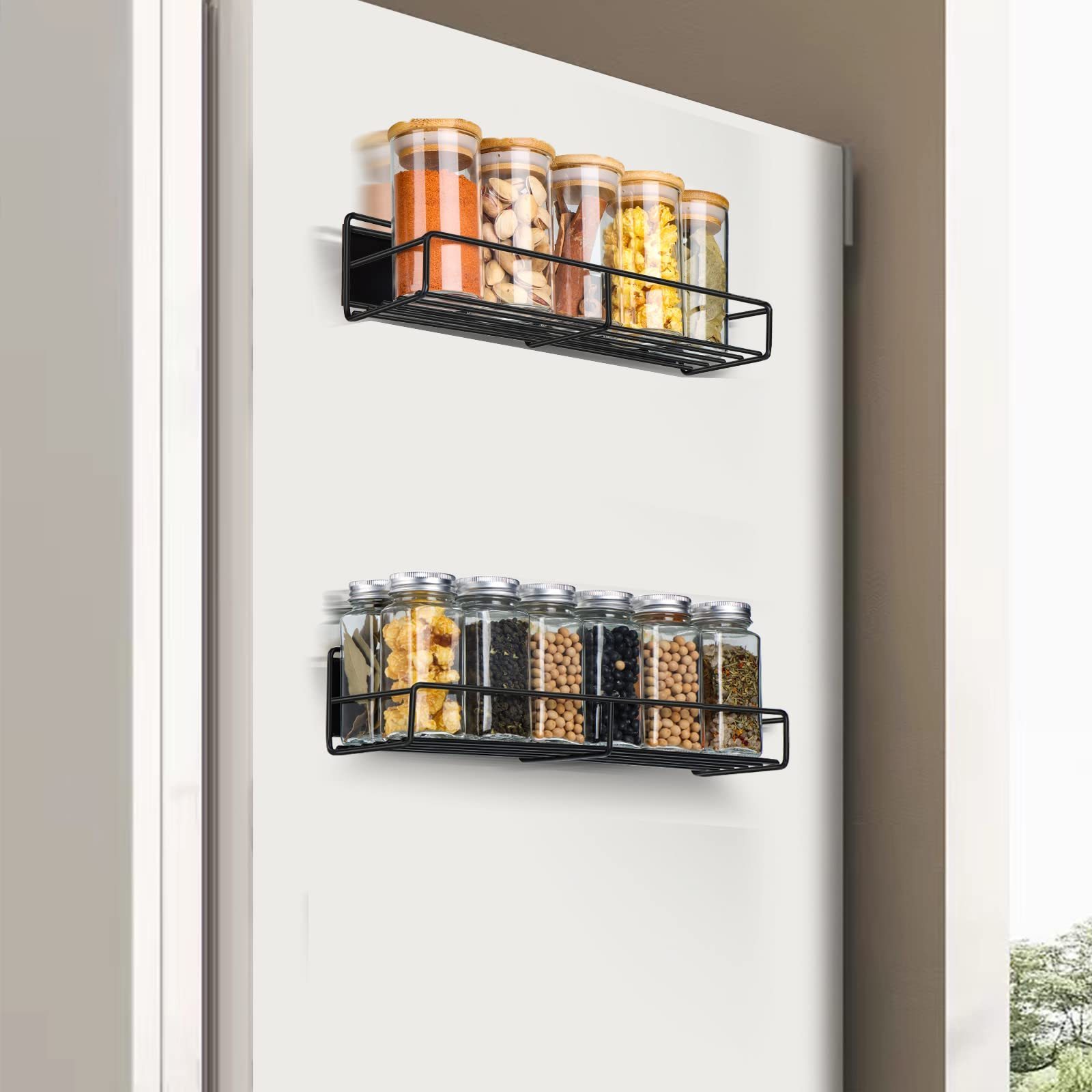 Best Sellers Double Moveable Fridge Storage Organizer Strong Magnetic Spice Racks for Refrigerator Kitchen