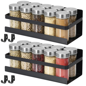 2 Pack Black Magnetic Spice Rack Seasoning Organizers Refrigerator Shelf Magnetic Fridge Organizer with Free Hooks